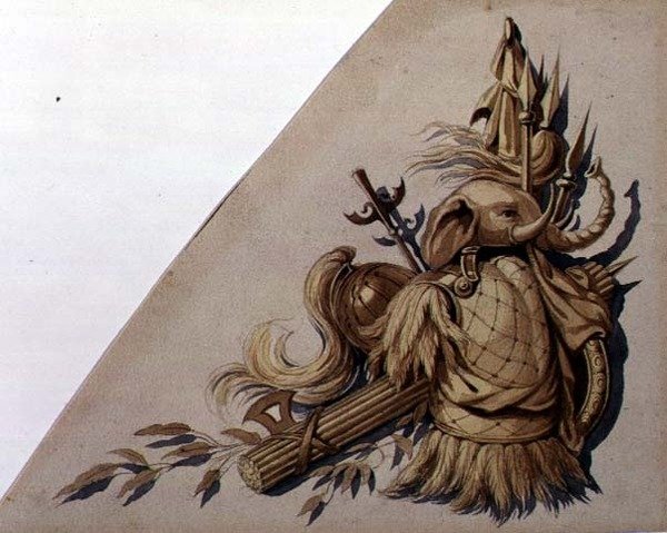 Neo-Classical Trophies of Arms: India, ca. 1825 (akvarell på papir) av School Russian
