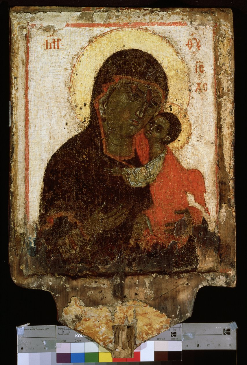""Vår Frue (Vår Frue) av ømhet"" eller ""Virgin Eleusa (Eleousa)"" russisk ikon. Maleri på tre fra slutten av 1300-tallet begynnelsen av 1400-tallet. Statens russiske museum St. Petersburg av School Russian