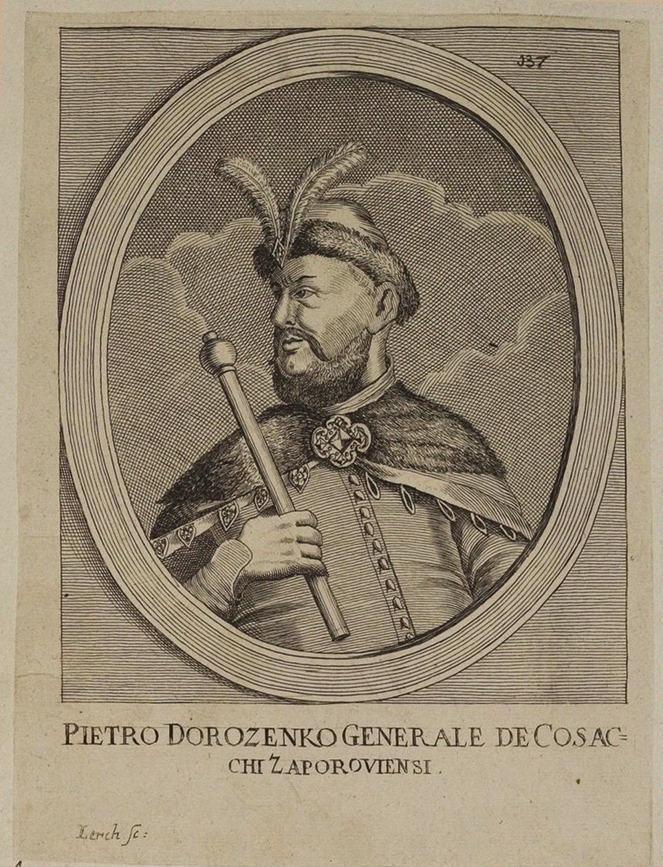 Petro Dorofeyevych Doroshenko, Hetman fra Ukraina på høyre bredd (gravering) av School Russian