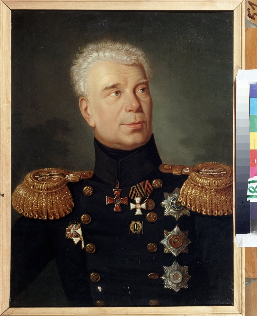 Portrett av oppdagelsesreisende admiral Ivan (Adam) Krusenstern (1770-1846) (Portrett av oppdagelsesreisende admiral I.Krusenstern). olje på lerret, ca 1850, russisk kunst fra 1800-tallet. Statens sentrale marinemuseum, St. Petersburg. av School Russian