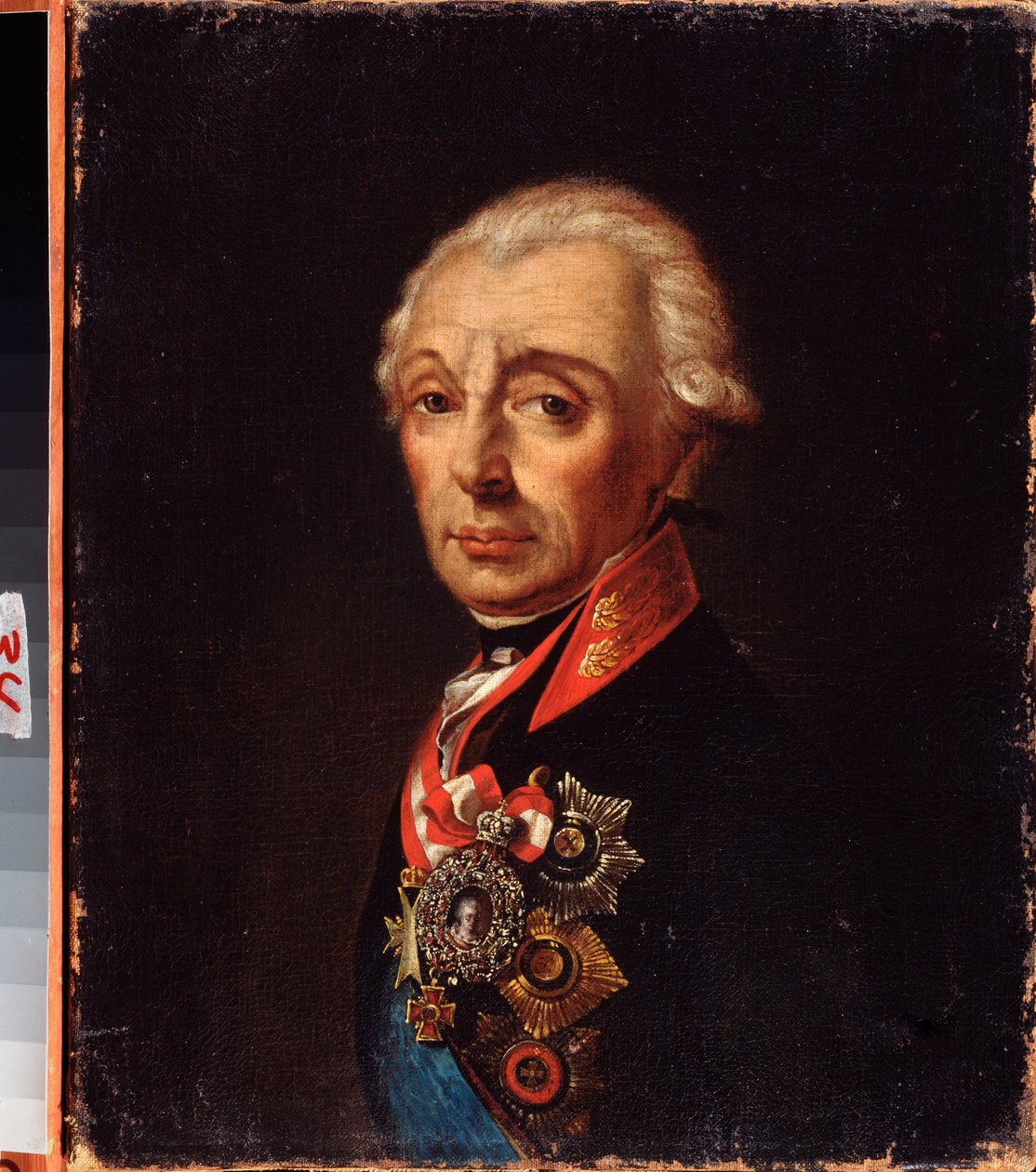 Portrett av marskalk generalissimo prins Alexander Suvorov (1729-1800). Maleri av en russisk mester, olje på lerret, slutten av 1700-tallet. Far Eastern Art Museum, Khabarovsk (Russland). av School Russian
