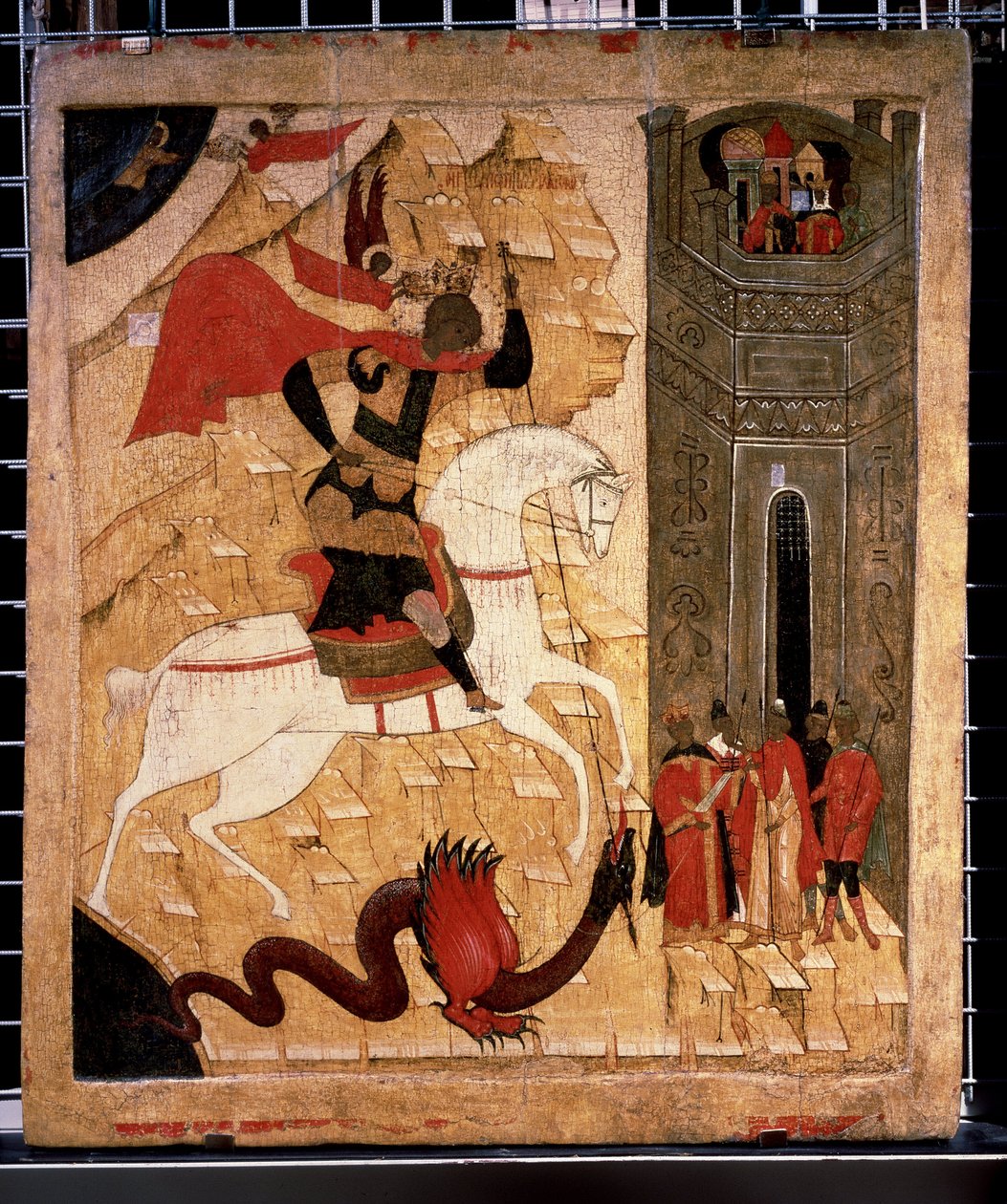 ""Representasjon av Saint George og dragen"" Russisk ikon. Maleri på tre fra 1400-tallet. Statens Tretyakov-galleri, Moskva av School Russian
