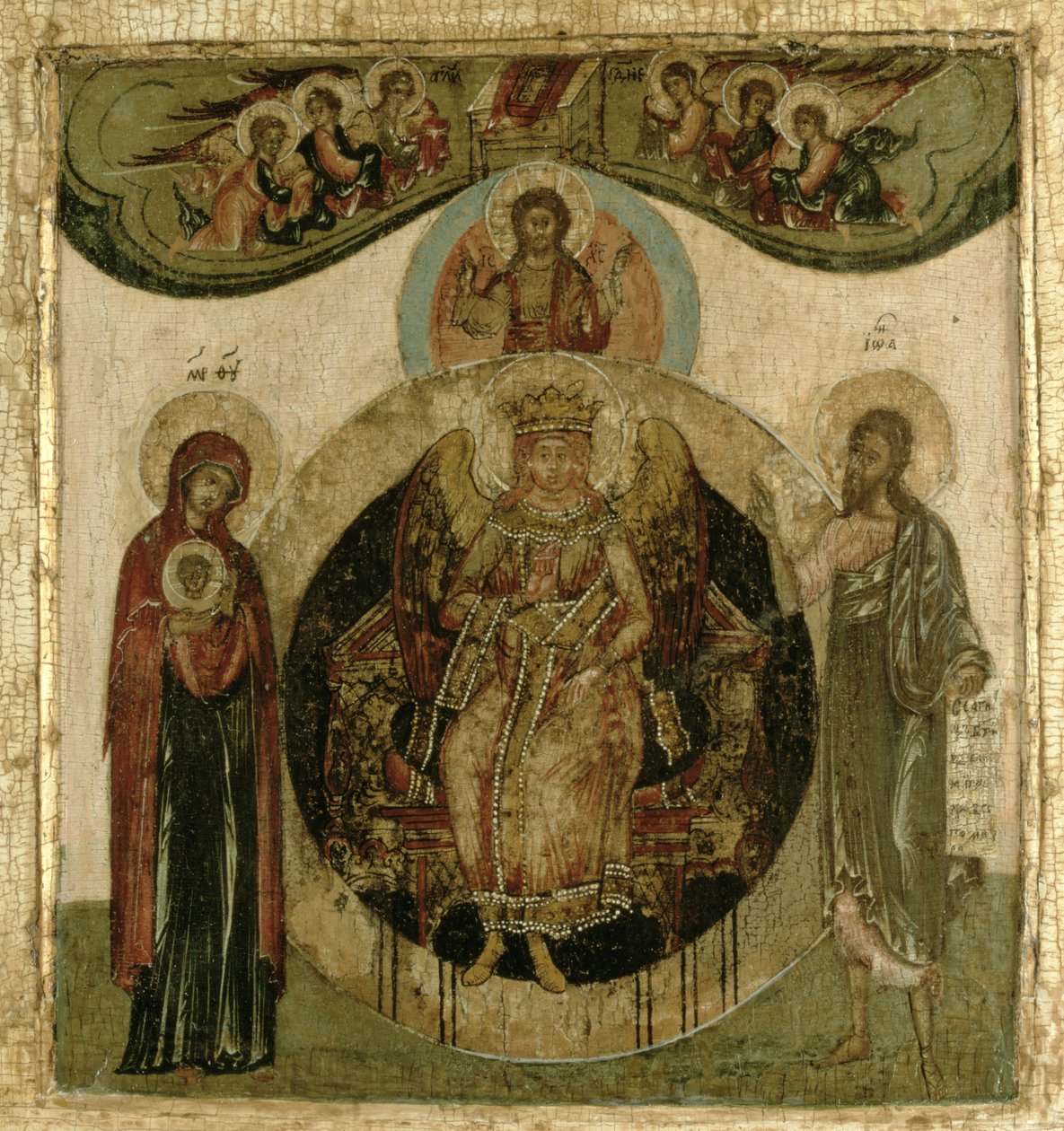 Russisk ikon av Sofia, Den hellige visdom, tronende i form av en flammende vinget engel (panel) av School Russian