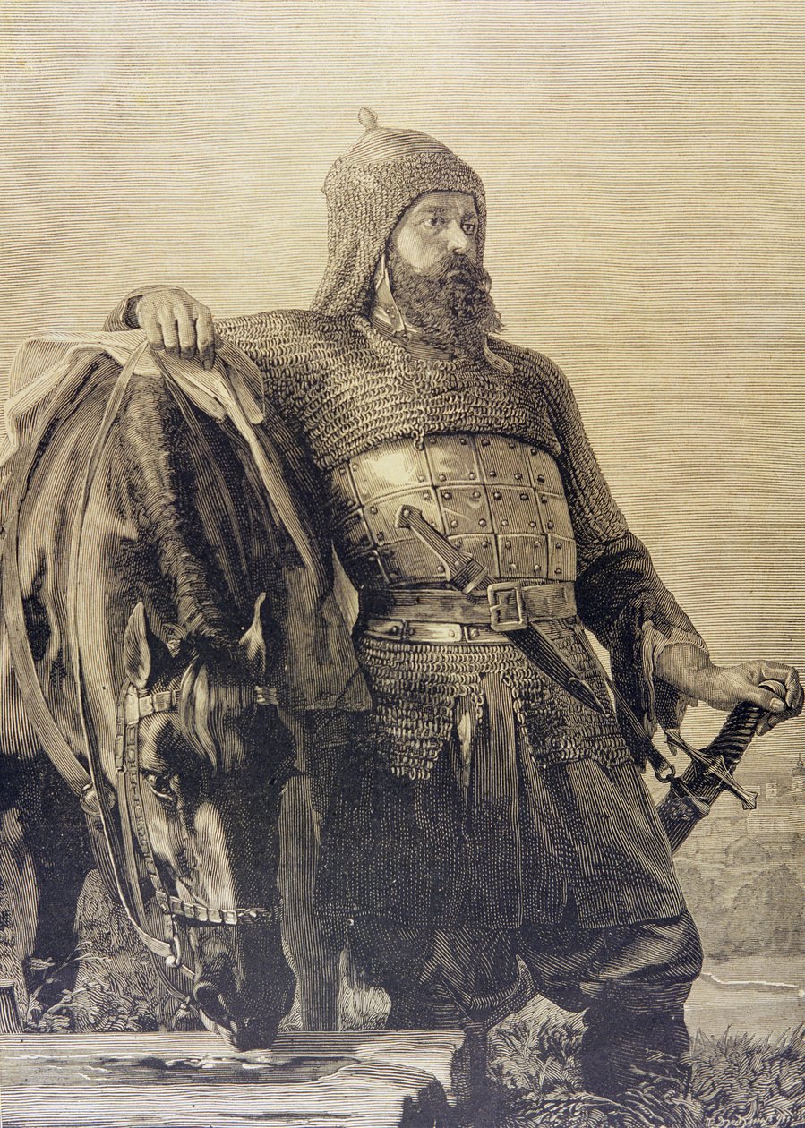 Russisk soldat med hesten sin av School Russian