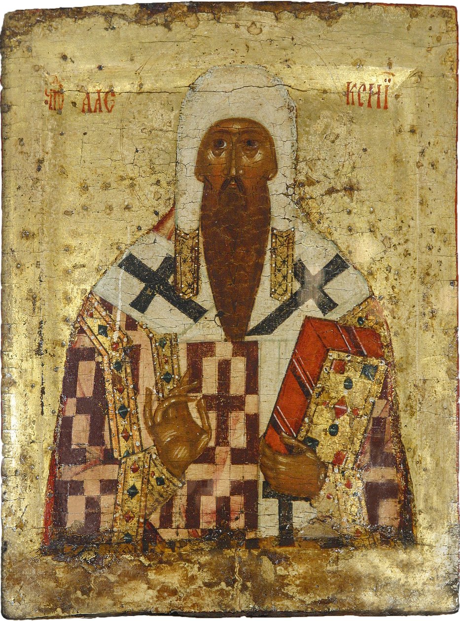 Saint Alexis, metropolite de Moscou (1292-1378) - Russisk ikon: Saint Metropolit Alexius. Tempera på panel, andre halvdel av 1400-tallet, Museum for historie og kunst, Suzdal av School Russian