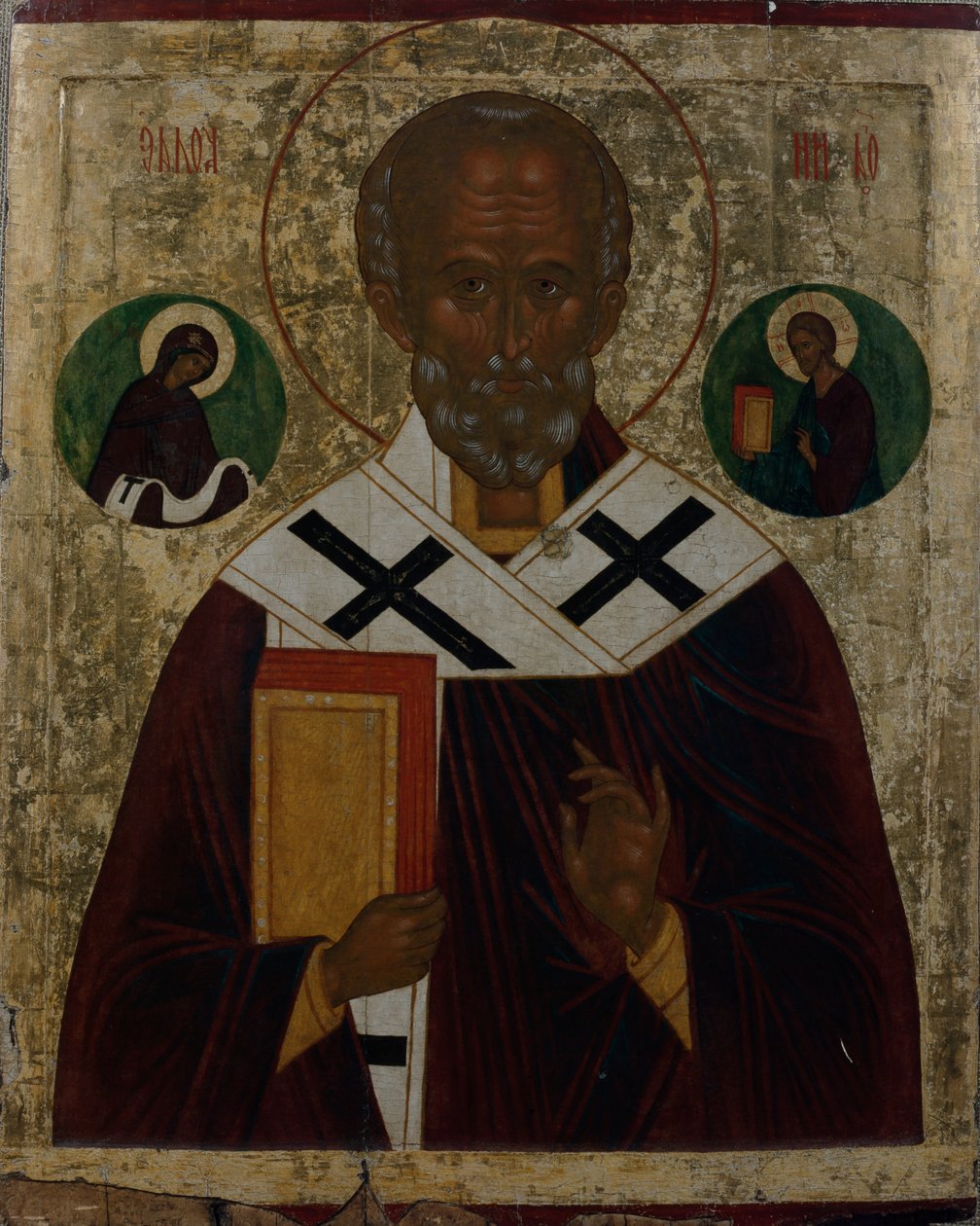 Sankt Nikolaus, ca. 1700 (olje på panel) av School Russian