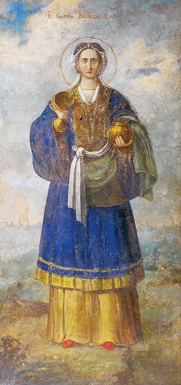 Saint Olga, prinsesse av Kiev, ca. 1700 (fresco) av School Russian