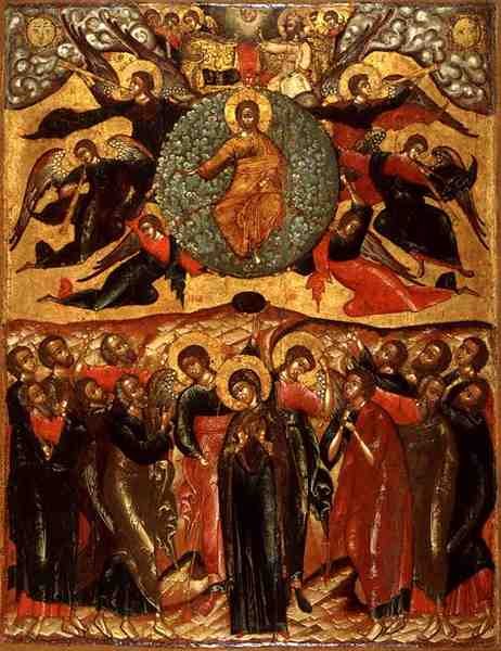 Kristi himmelfart, fra profeten Elias kirke, Yaroslavl, Russland, andre halvdel av 1600-tallet (tempera på panel) av School Russian