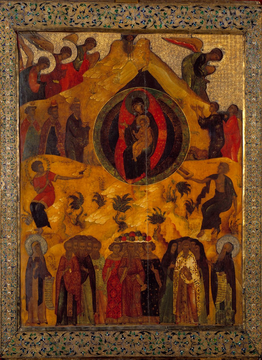 The Assembly of the Virgin Russian Icon av 1560. Russland, Monastere Solonsky av School Russian