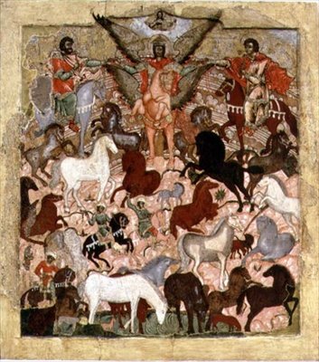 Erkeengelen Michaels mirakel, russisk ikon, sent på 1600-tallet - begynnelsen av 1700-tallet (tempera på panel) av School Russian