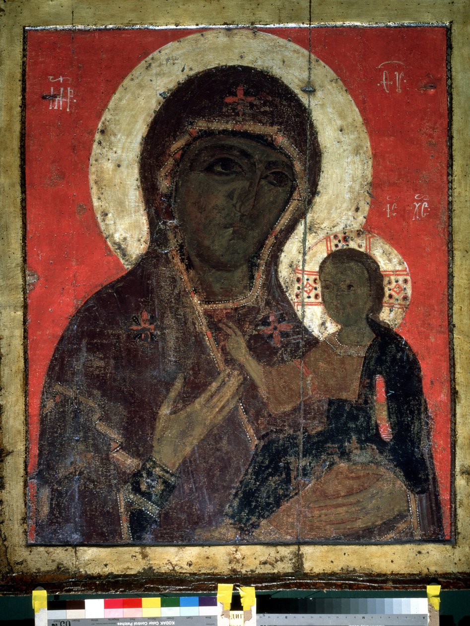 ""Virgin Hodegetria (Hodigitria)"" Russisk ikon. Maleri på tre fra 1200-tallet. Statens Tretyakov-galleri, Moskva av School Russian