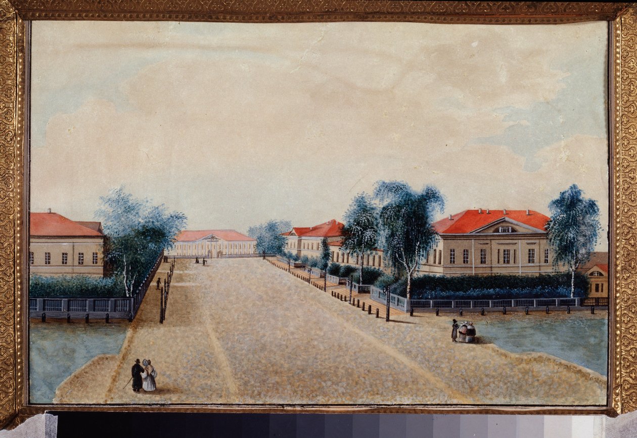 Utsikt over statskassen i Tver (Russland). Maleri av en russisk mester, olje på lerret, ca 1830. Russisk kunst av School Russian