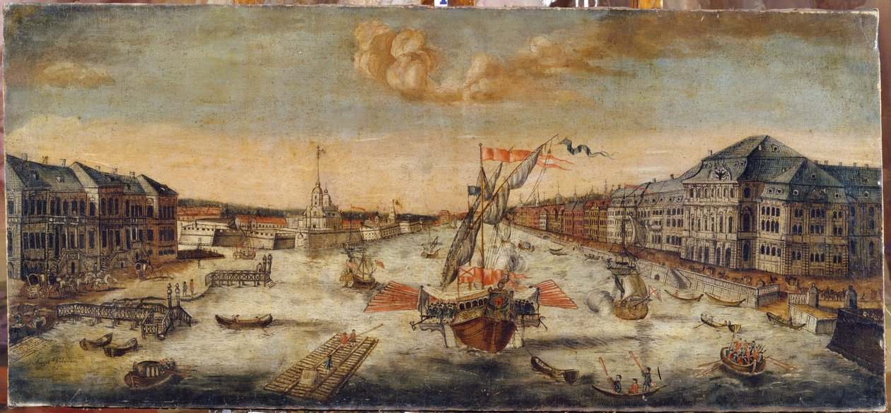 Utsikt over bredden av Neva (Saint Petersburg). Anonymt maleri, olje på lerret av School Russian