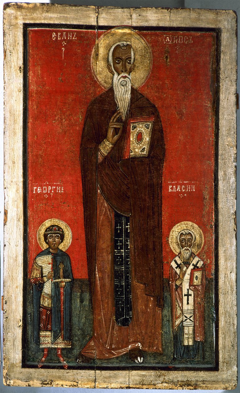 Saint John Climacus med Saint George og Saint Blaise Russisk ikon fra 1200-tallet stats russisk museum Saint Petersburg av School Russian