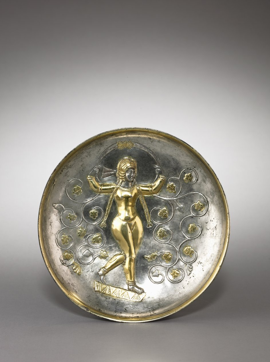 Rett: Gudinnen Anahita, 400-600 (forgylt sølv) av School Sasanian