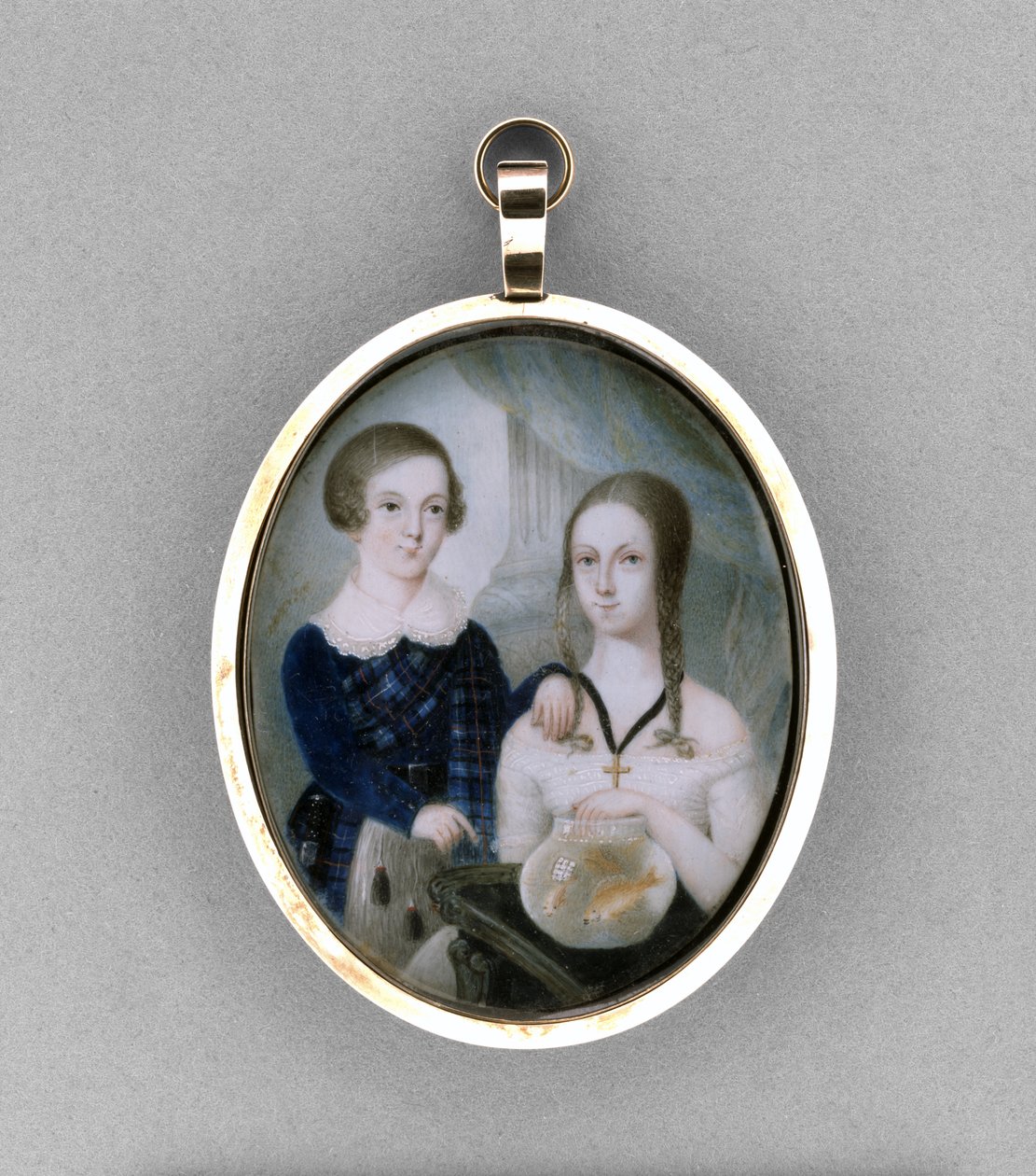 Portrett av en bror og søster, ca. 1840 (akvarell på elfenben av Scottish School