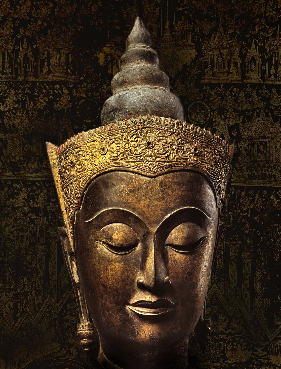 Ayutthaya-stil hodet til et kronet Buddha-bilde (bronse) av School Siamese