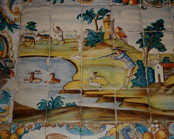Azulejos-fliser som viser en jeger som skyter hjort (keramikk) av School Spanish