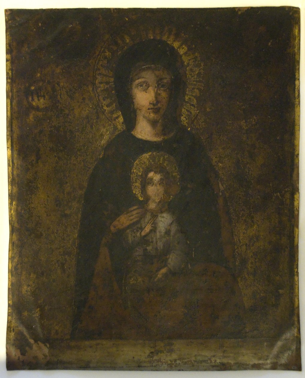 Korsfestelse (Madonna On Verso) (olje på kobber) av School Spanish