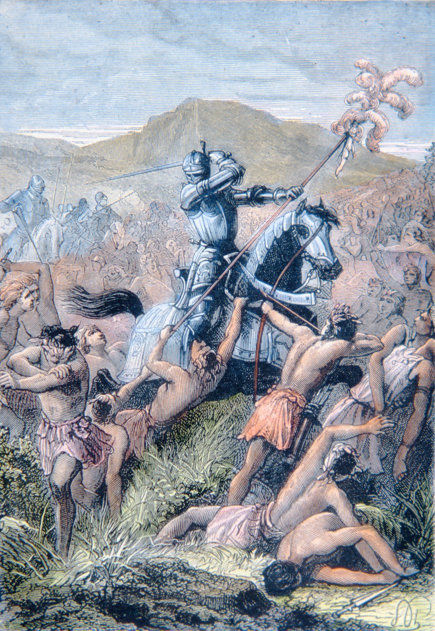 Hernan Cortes i slaget ved Otumba, Mexico av School Spanish