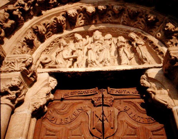Tympanum til vestportalen til Sta Maria del Azogue av School Spanish