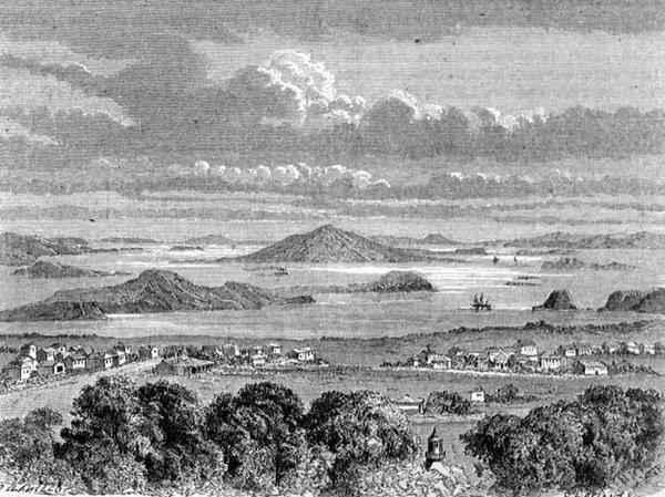 Utsikt over Auckland Harbour, illustrasjon fra 