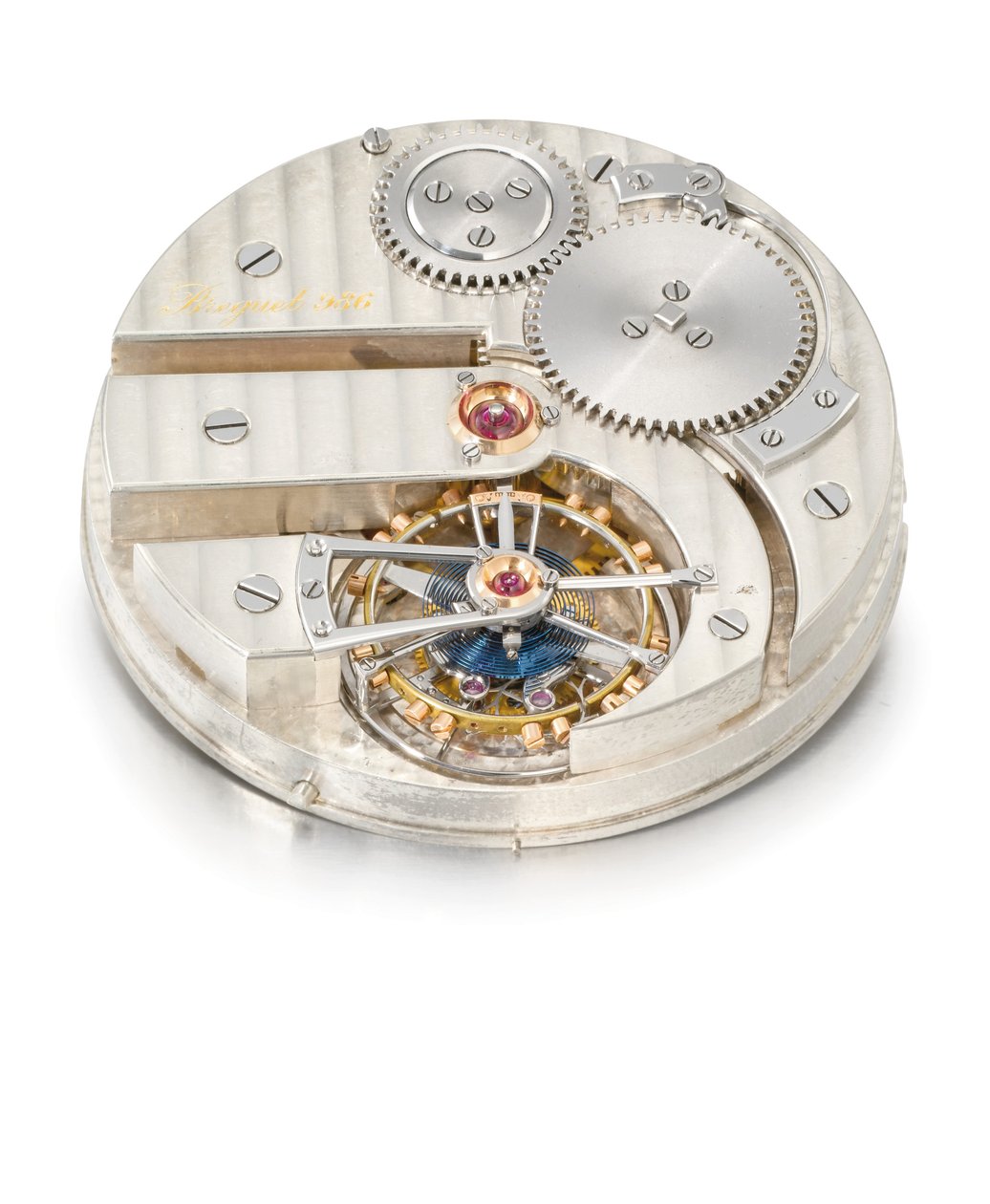 Openface nøkkelfri ett minutts tourbillon-klokke, Breguet nr. 986 (glass og metall) (se også 1127360) av Swiss School