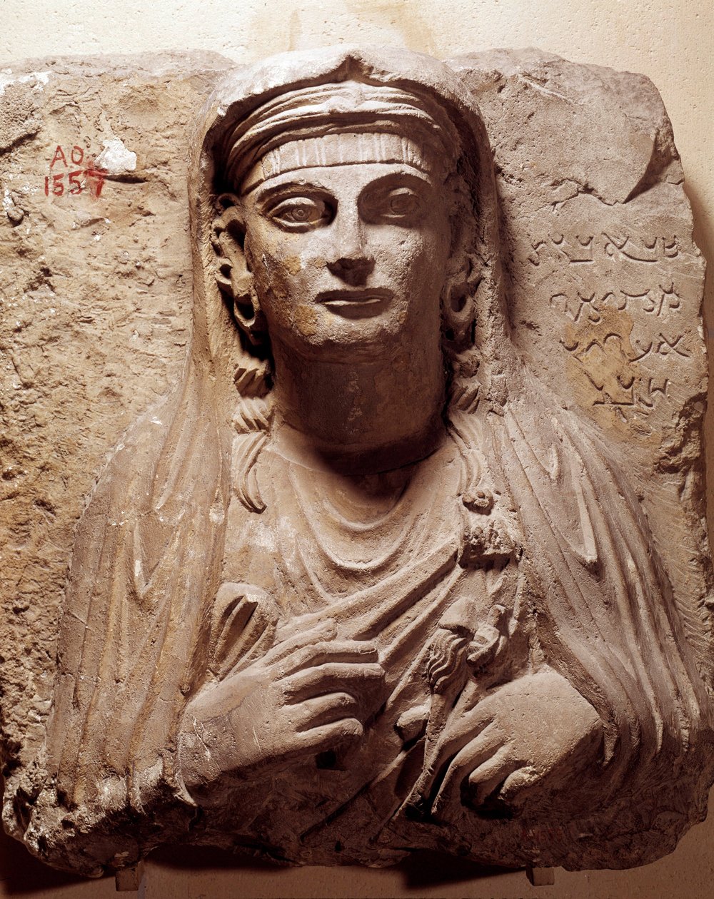 Østlig antikvitet: gravbyste av Saba. Fra Palmyra. 2.-3. århundre. Paris, Louvre-museet av School Syrian