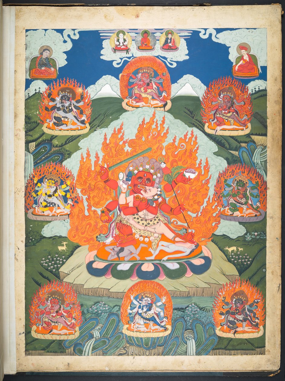 Legge til. Eller. 3047  En av 12 tegninger som viser tibetanske guder av en tibetansk kunstner, sannsynligvis i Lhasa, ca. 1800    (gouache på papir) av School Tibetan