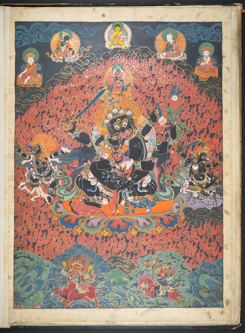 Legge til. Eller. 3049 En av 12 tegninger som viser tibetanske guder av en tibetansk kunstner, sannsynligvis i Lhasa, ca. 1800    (gouache på papir) av School Tibetan