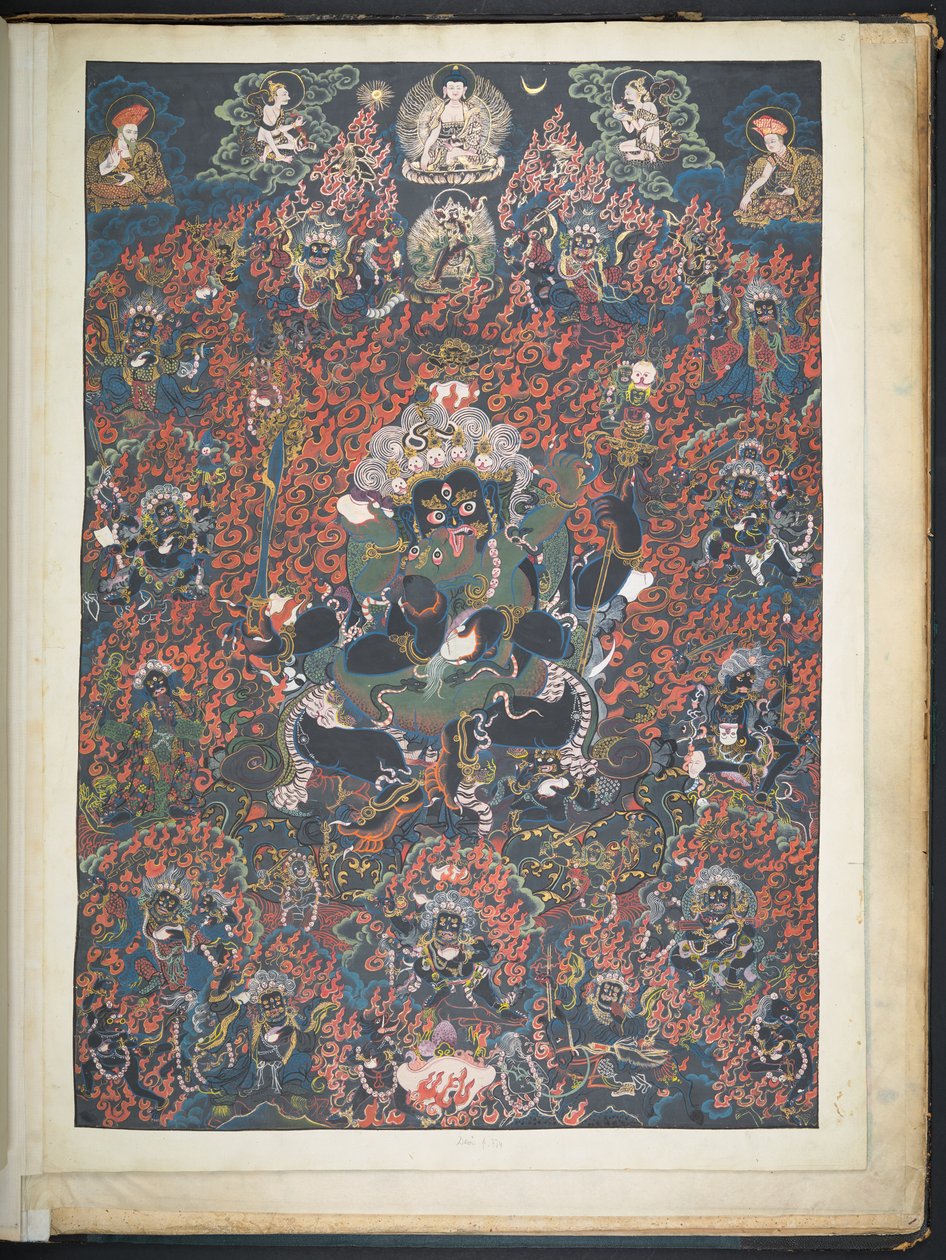 Legge til. Eller. 3051    En av 12 tegninger som viser tibetanske guder av en tibetansk kunstner, sannsynligvis i Lhasa, ca. 1800    (gouache på papir) av School Tibetan