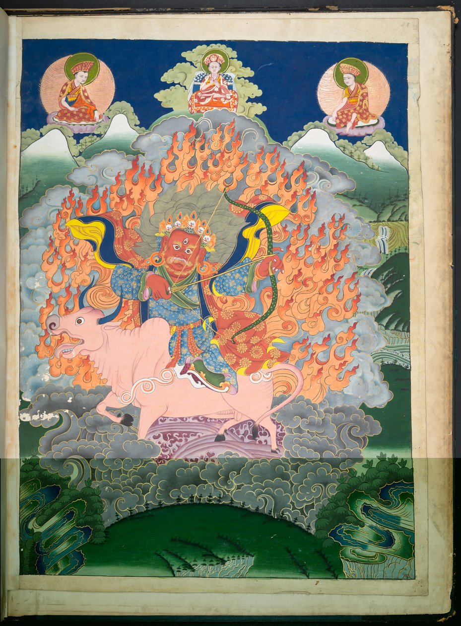 Legge til. Eller. 3054 En av 12 tegninger som viser tibetanske guder av en tibetansk kunstner, sannsynligvis i Lhasa, ca. 1800 (gouache på papir) av School Tibetan