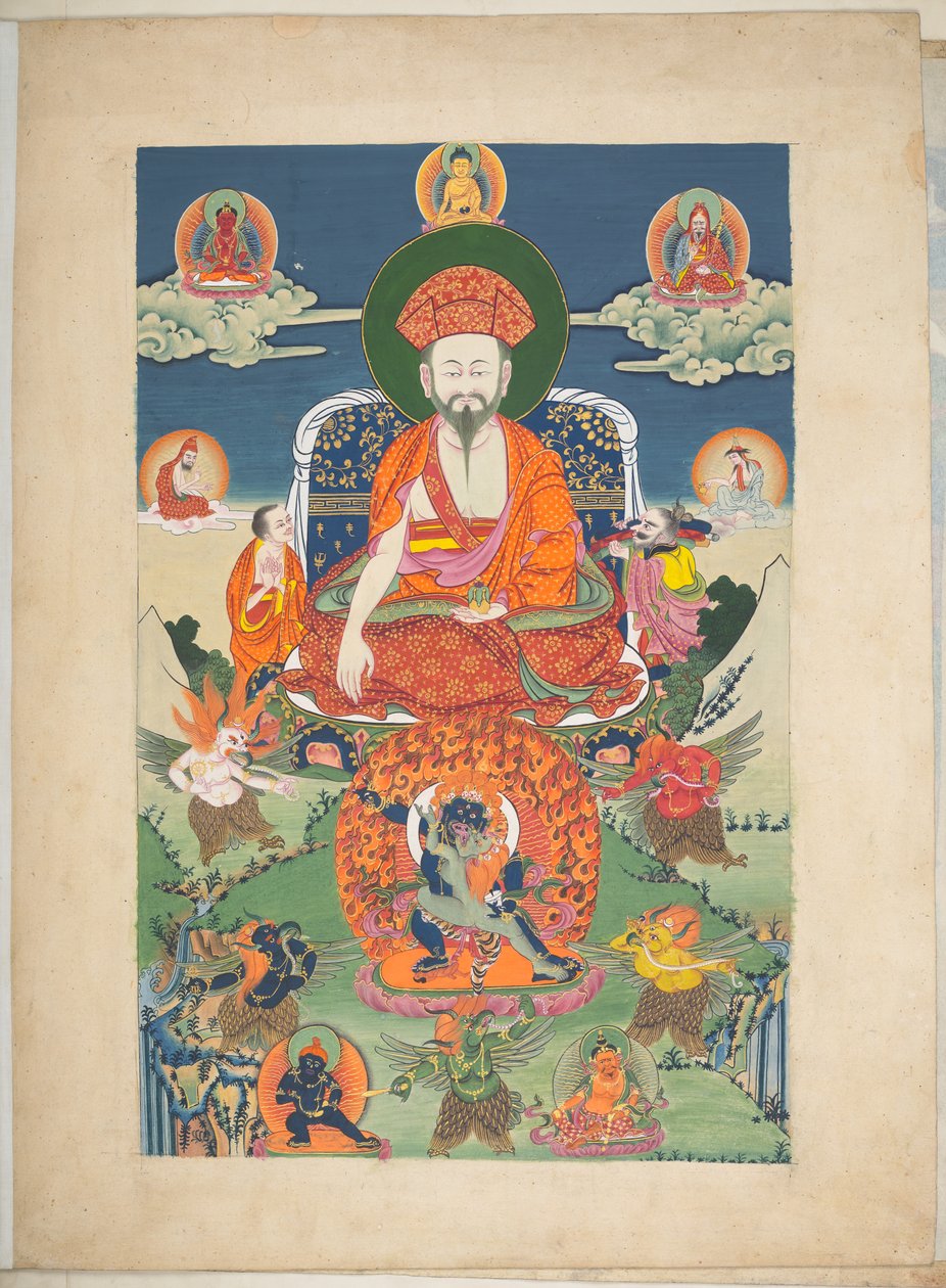Legge til. Eller. 3056  En av 12 tegninger som viser tibetanske guder av en tibetansk kunstner, sannsynligvis i Lhasa, ca. 1800    (gouache på papir) av School Tibetan