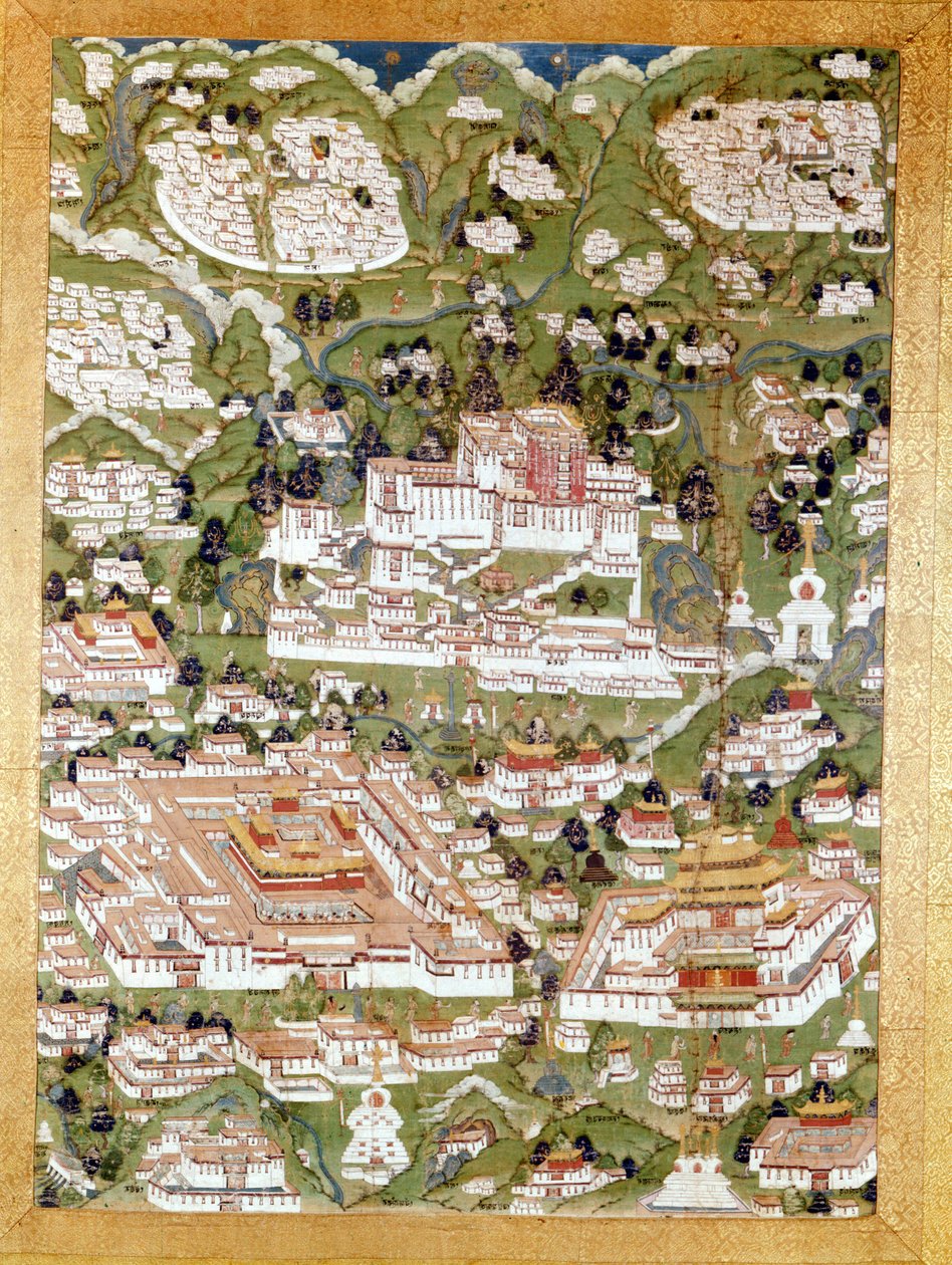 Representasjon av byen Lhasa, Tibetan Thai-Ka, Guimet Museum, Paris av School Tibetan
