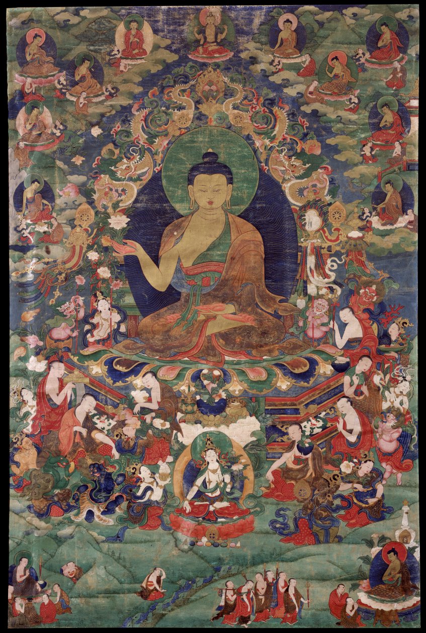 Shakyamuni Buddha - Tibetansk kultur - 1700-tallet - Mineralpigment på bomull - 70,5x47 - Rubin Museum of Art, New York av School Tibetan