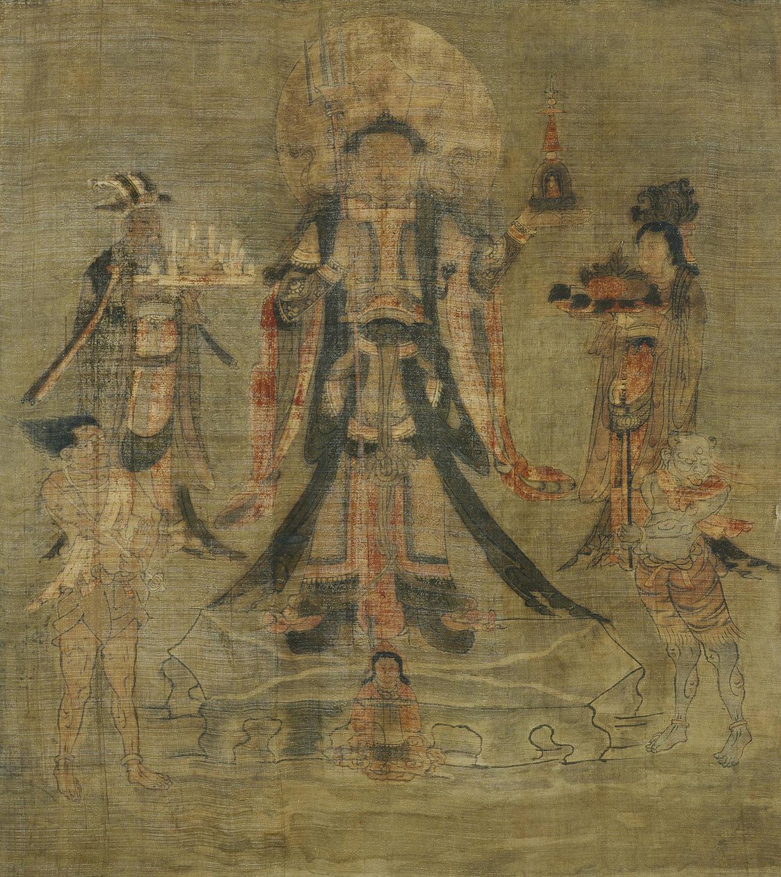 Tibetansk kultur: Vaisravana Bishamonten, Nordens vokter. Blekk på silke, størrelse: 62,5x53 av School Tibetan