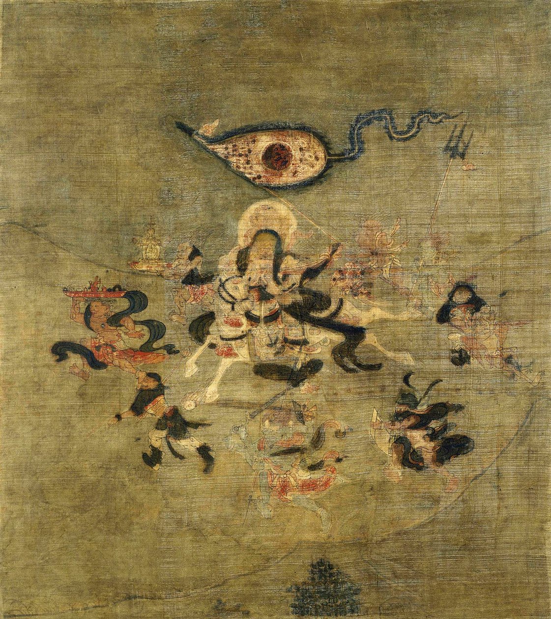 Tibetansk kultur: Vaisravana Bishamonten, Nordens vokter. Tempera på silke, størrelse: 61,5x55 av School Tibetan