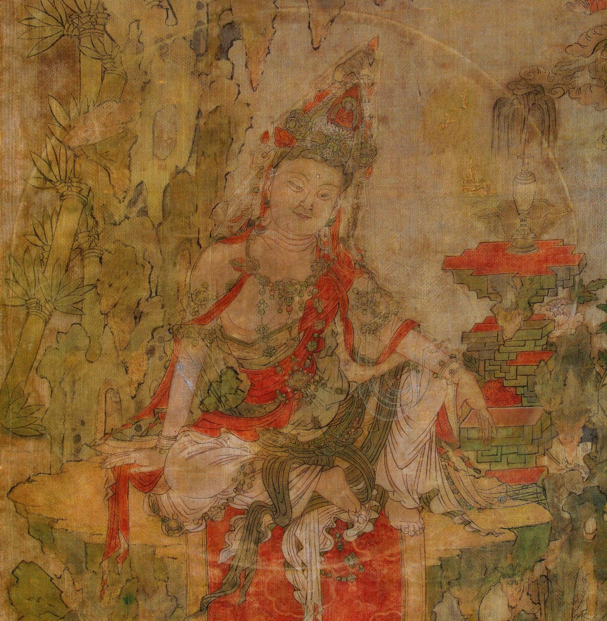 Tibetansk kultur: Vann og måne Kuan-Yin (Guanyin). Tempera på silke, størrelse: 101,5x59,5, Tidlig 1100-tall, State Hermitage, St. Petersburg av School Tibetan