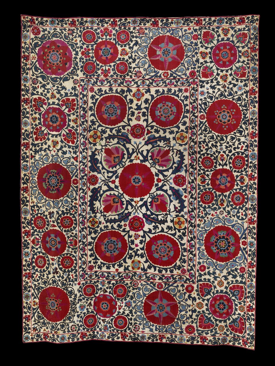 Shakhrisyabz Suzani, ca. 1800 (silkebroderi på bomullsunderlag) av School Uzbek