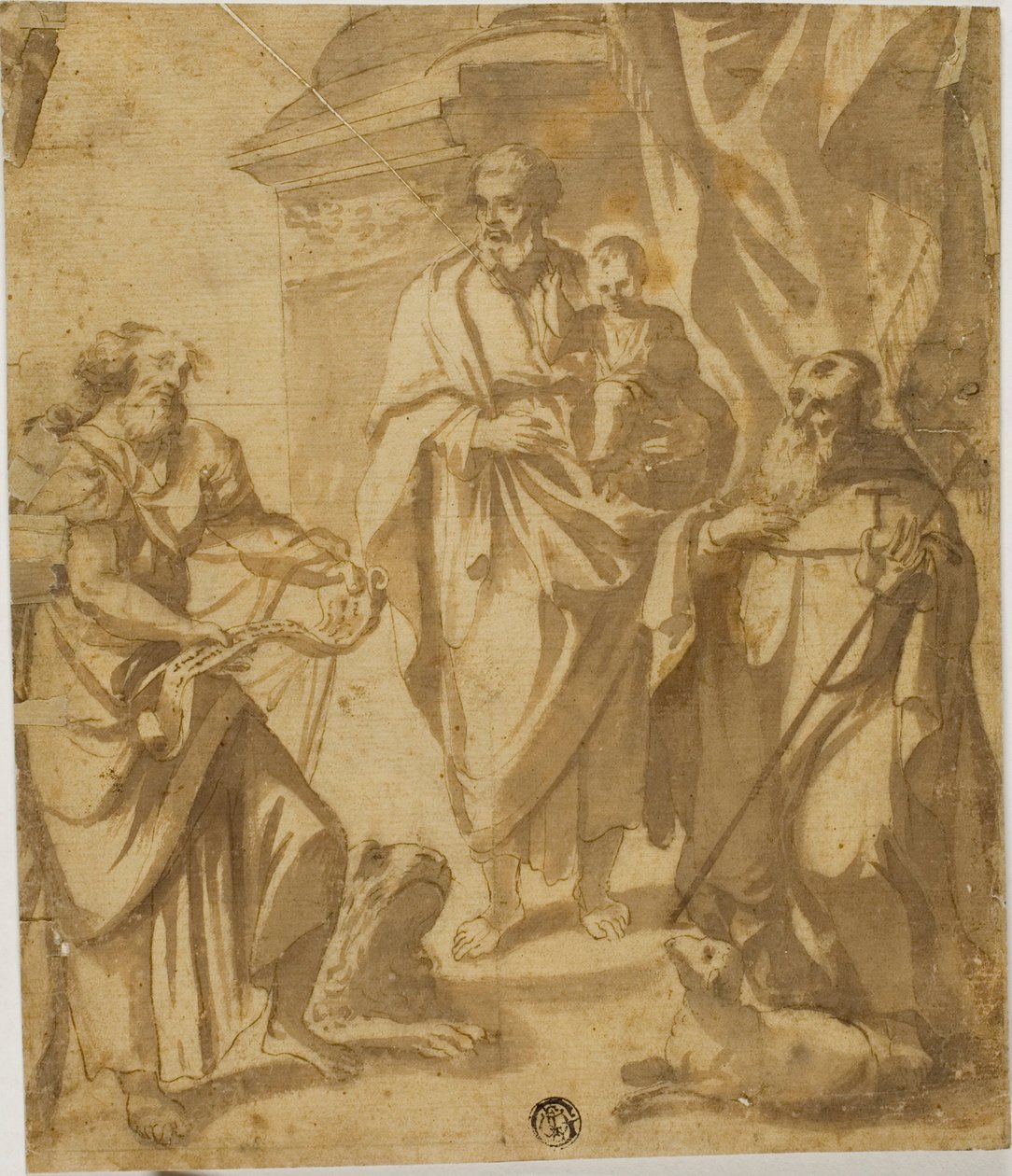 Saint Joseph and Christ Child, med de hellige Markus og Anthony av School of Guido Reni