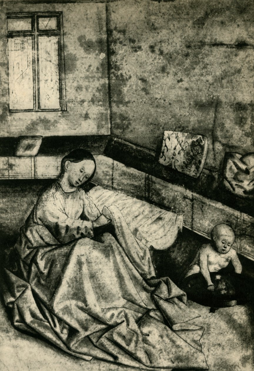 Madonna og barn i et interiør, tidlig på 1400-tallet, 1943. av School of Konrad Witz