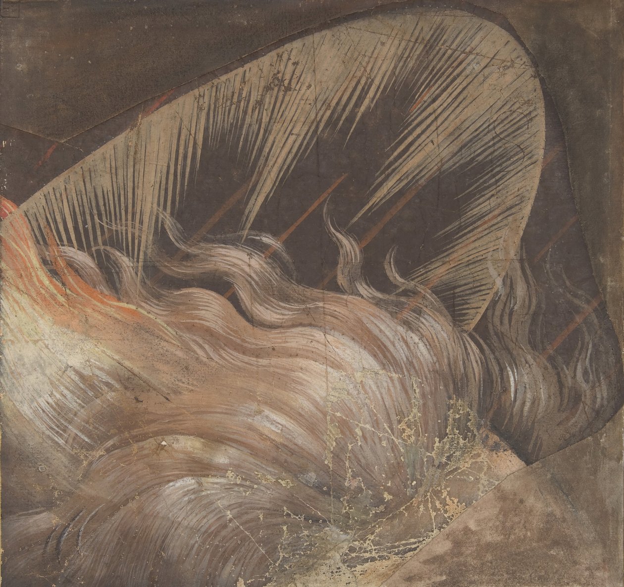 Head of an Apostle Surrounded by a Tongue of Fire and a Nimbus: Fragment..., 1500-50. av School of Raphael.