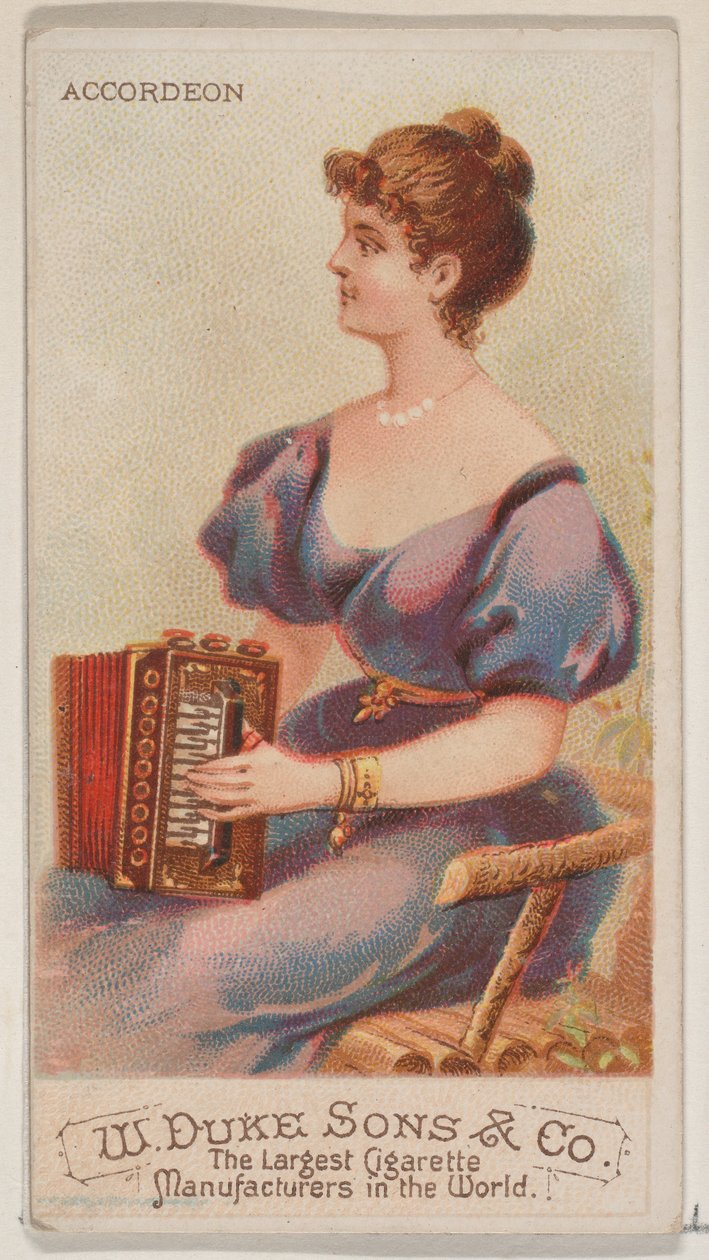 Trekkspill, fra Musical Instruments-serien N82 for Duke-sigaretter, 1888., 1888. av Schumacher and Ettlinger