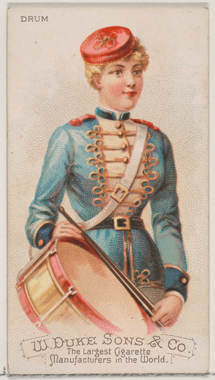 Tromme, fra Musical Instruments-serien N82 for Duke-sigaretter, 1888., 1888. av Schumacher and Ettlinger