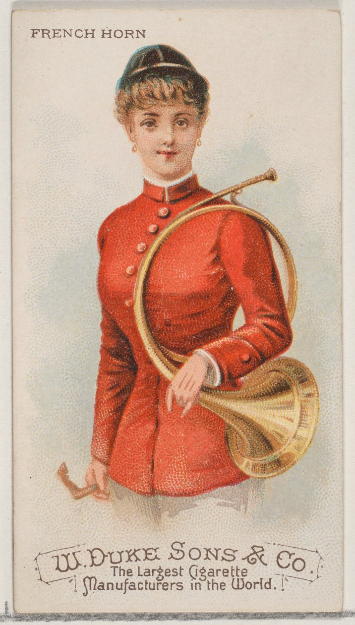 Fransk horn, fra Musical Instruments-serien N82 for Duke-sigaretter, 1888., 1888. av Schumacher and Ettlinger