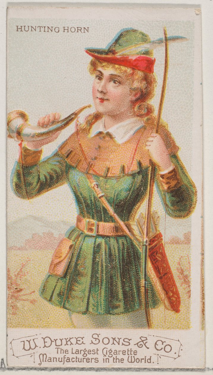 Jakthorn, fra Musical Instruments-serien N82 for Duke-sigaretter, 1888., 1888. av Schumacher and Ettlinger