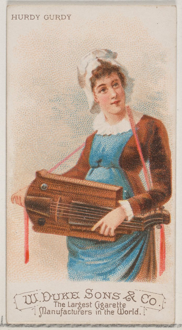 Hurdy Gurdy, fra Musical Instruments-serien N82 for Duke-sigaretter, 1888., 1888. av Schumacher and Ettlinger