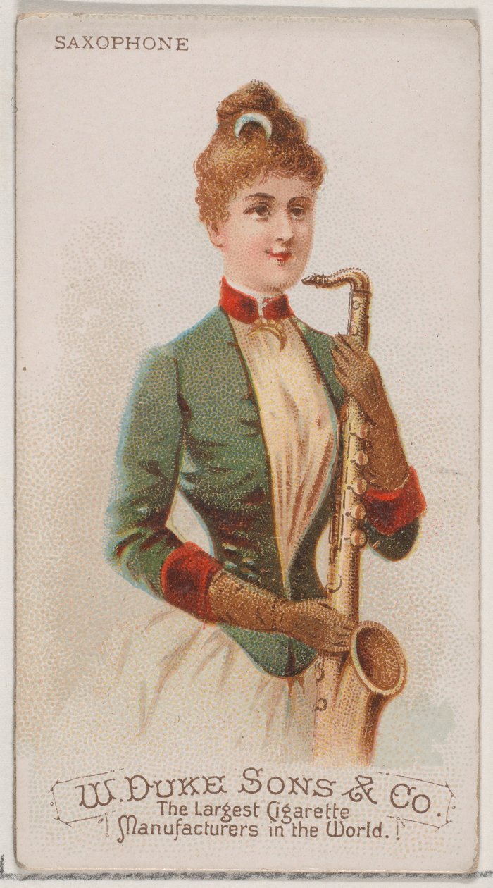 Saksofon, fra Musical Instruments-serien N82 for Duke-sigaretter, 1888., 1888. av Schumacher and Ettlinger