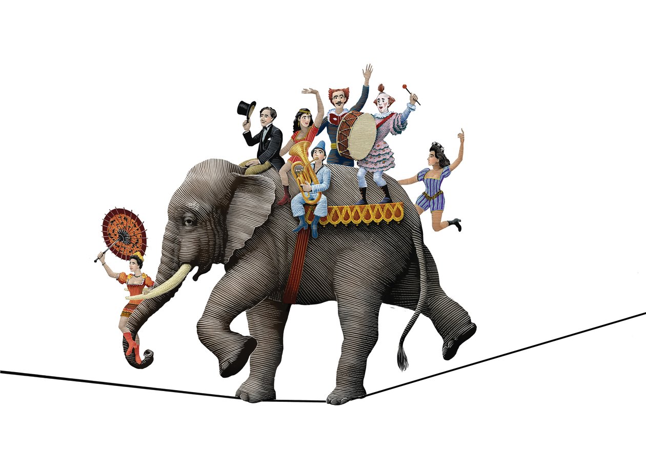 Barnum, 2020 (skrapebrett, digitalt fargelagt) av Scott McKowen