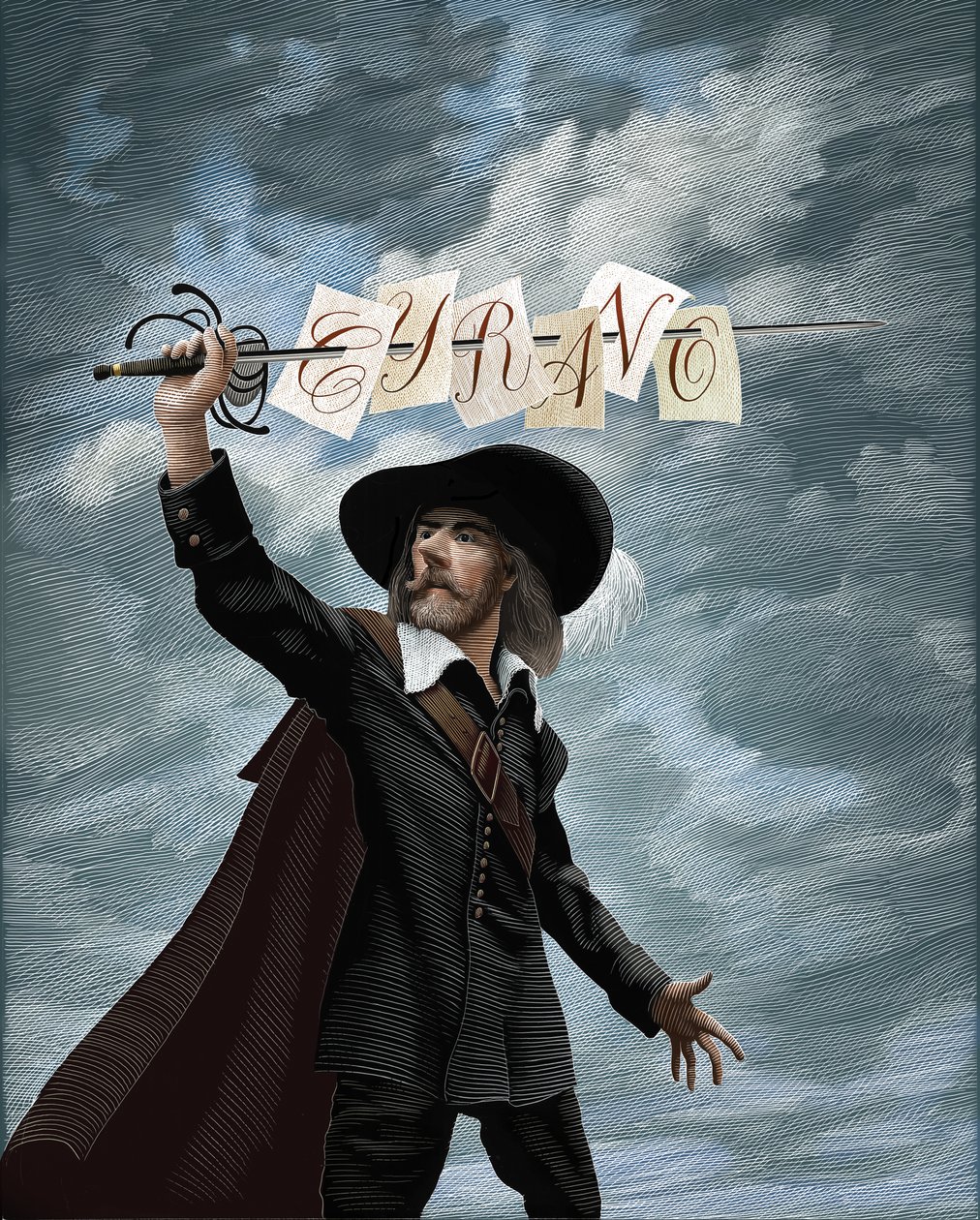 Cyrano De Bergerac, 2020 (skrapebrett, digitalt fargelagt) av Scott McKowen